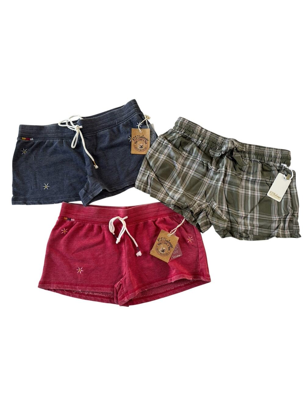 NWT PJ Salvage Medium LOT Of 3 Lounge Shorts Embroidered Blue Red Green #6860
